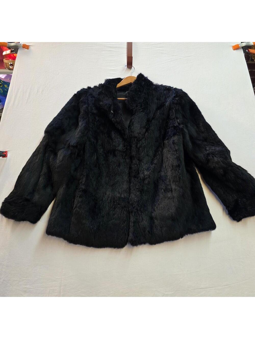 Vtg Genuine Rabbit Fur Coat Medium Black Somerset Furs Quilted Lining Pockets